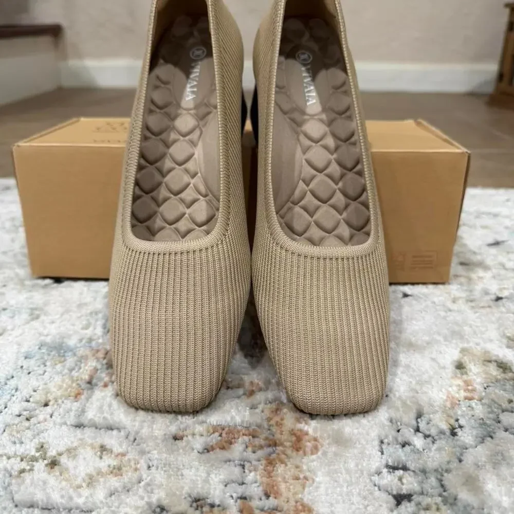 Vivaia Melody Pro Square Toe Chunky Heel in Almond